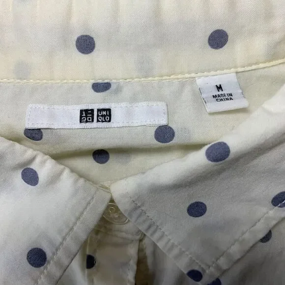 UNIQLO Shirt Womens Medium Button Up Blouse Top Polka Dot Long Sleeve - Picture 3 of 8